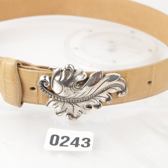 Vintage Brighton Women's Belt Size S Small Tan Beige Croc Leather Leaf Buckle - Picture 8 of 12